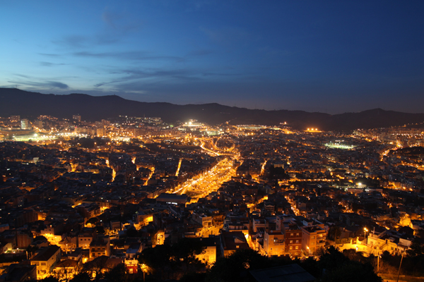 top view of Barcelona at night