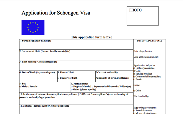 Schengen Visa Application Form